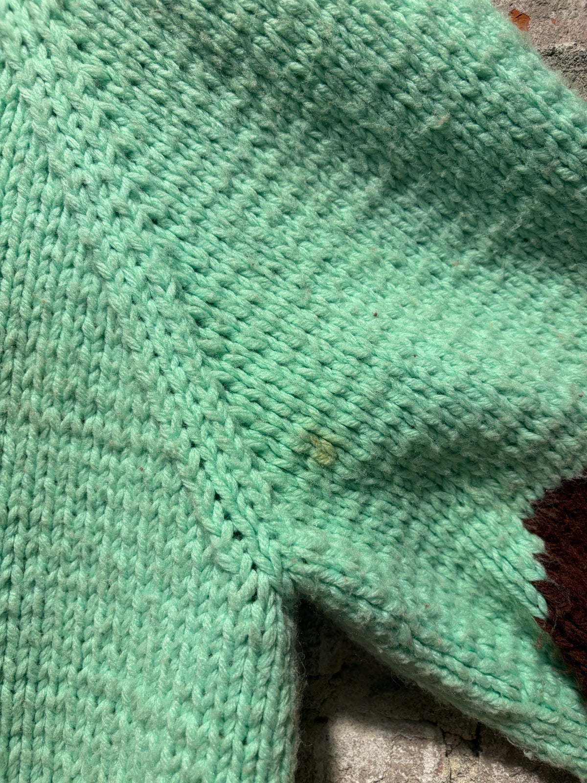 Stain on Vintage Mint Chocolate Moose Cowichan Sweater SZ L