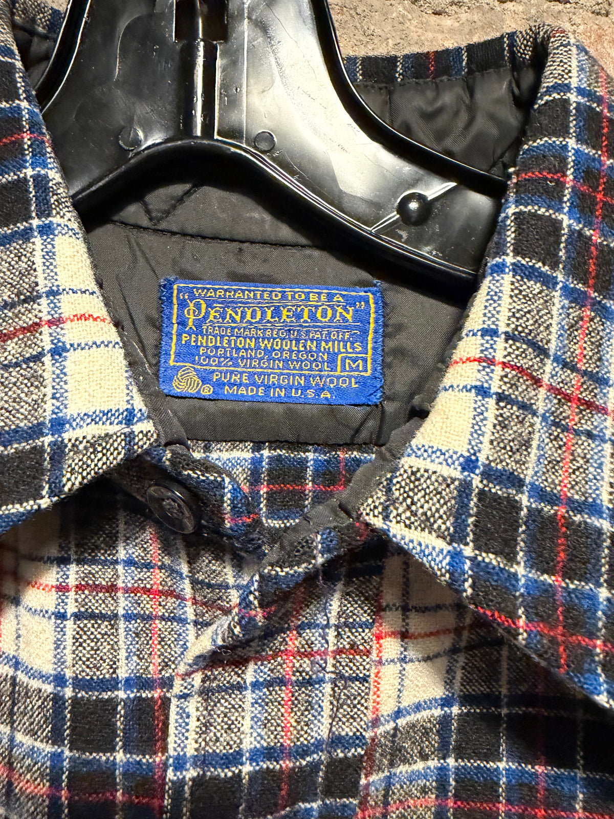 Vintage 1970s Pendleton Black and Blue Flannel SZ M
