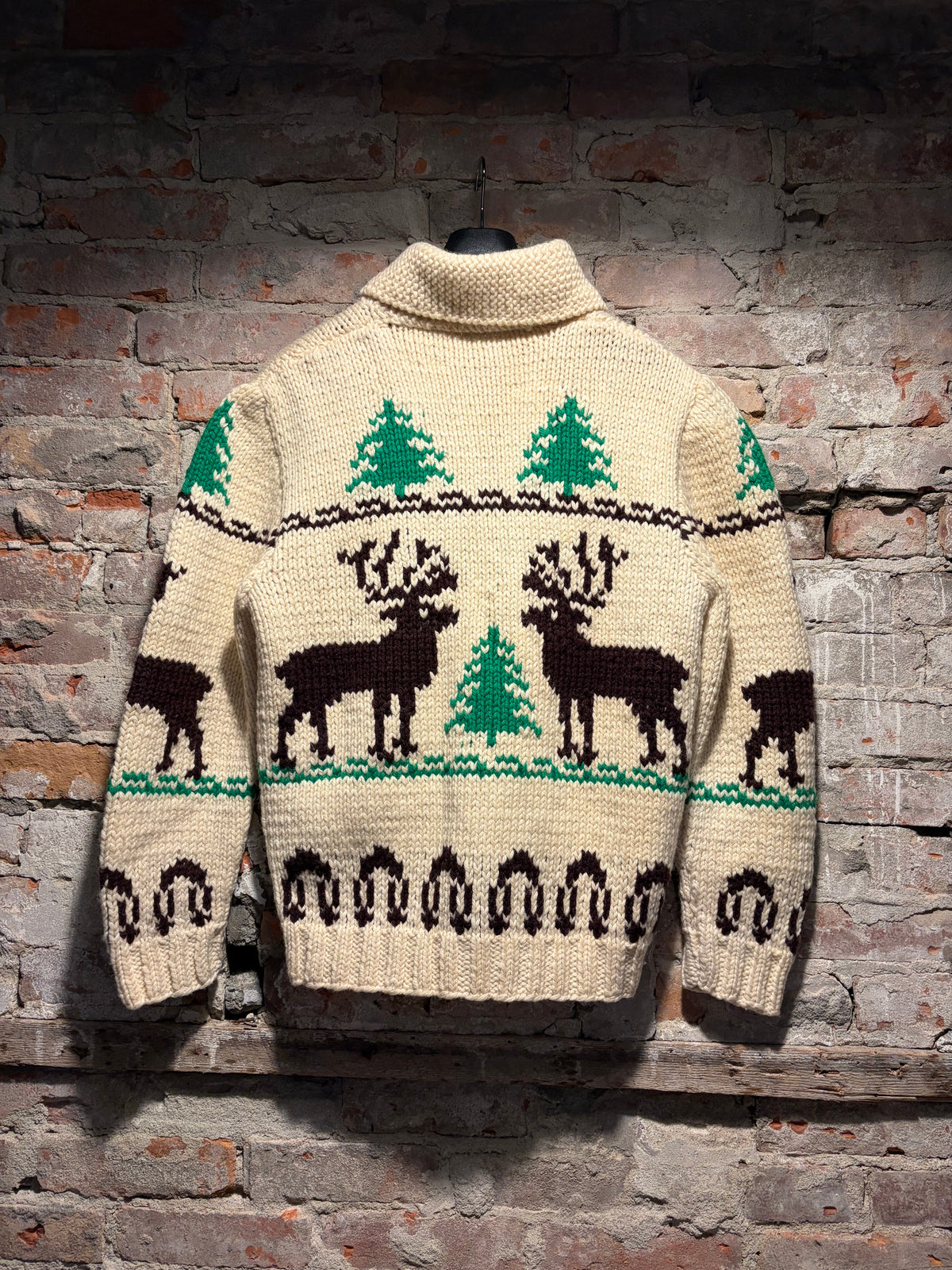 Back of 1960s Cream Deer Cowichan Sweater SZ L