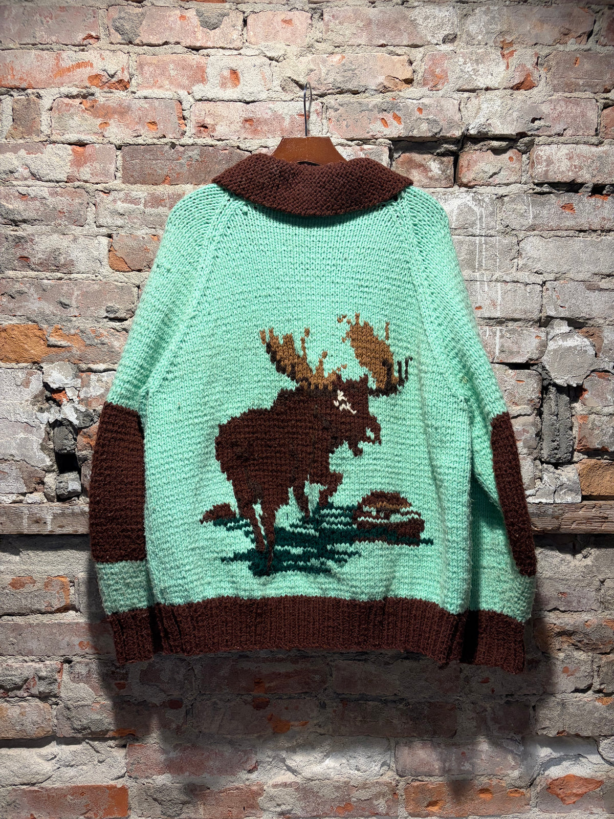 Back of Vintage Mint Chocolate Moose Cowichan Sweater SZ L