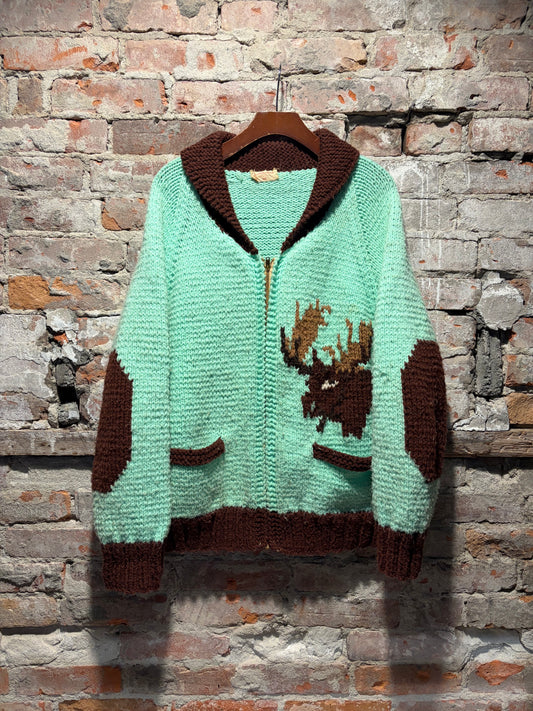 Front of Vintage Mint Chocolate Moose Cowichan Sweater SZ L