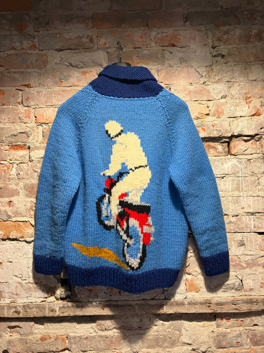 Back of Vintage 1950s Blue Motorcycle Cowichan Sz L