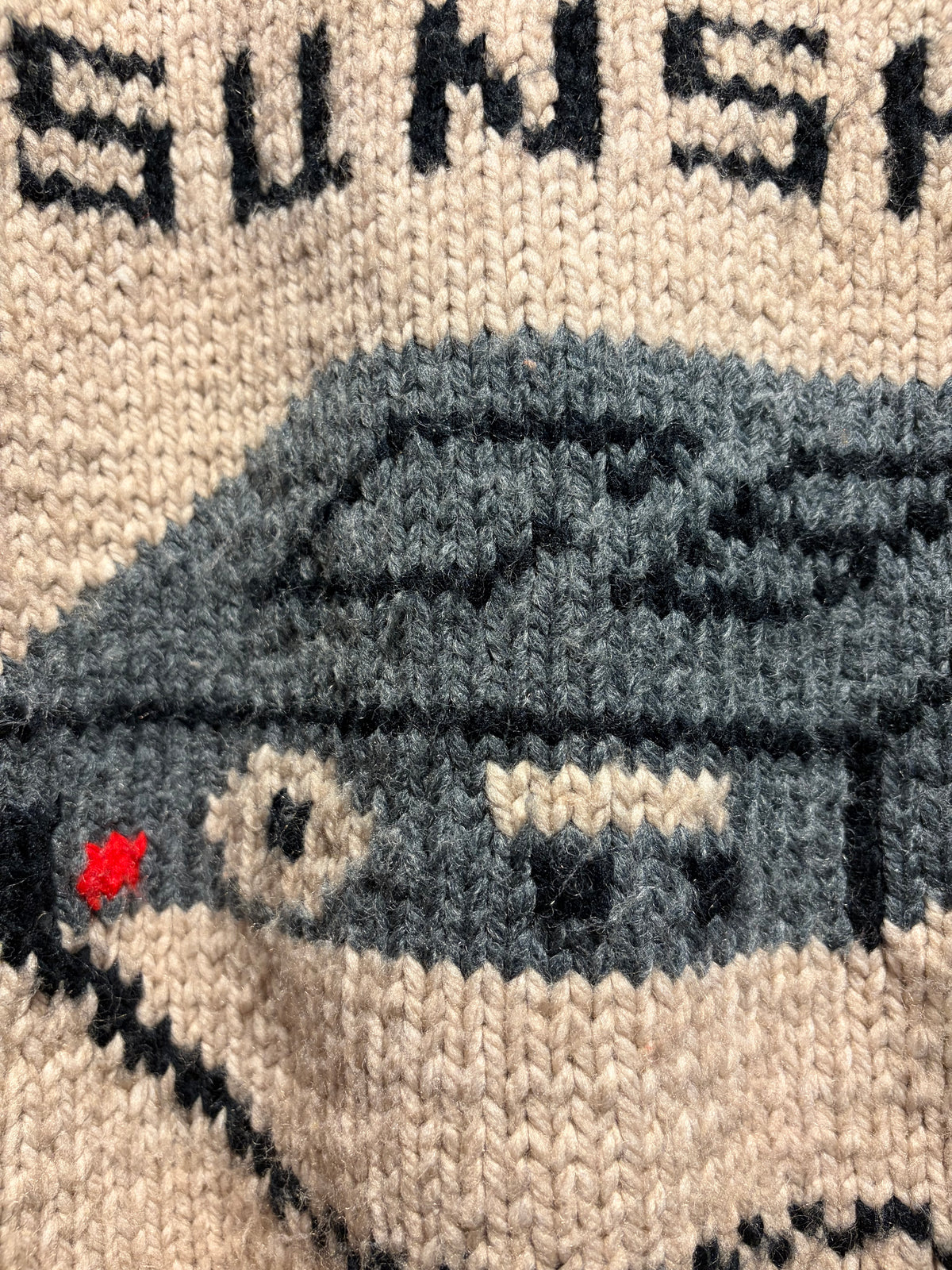 Back Design on Vintage Lady Sunshine CB Radio Cowichan Style Sweater SZ L