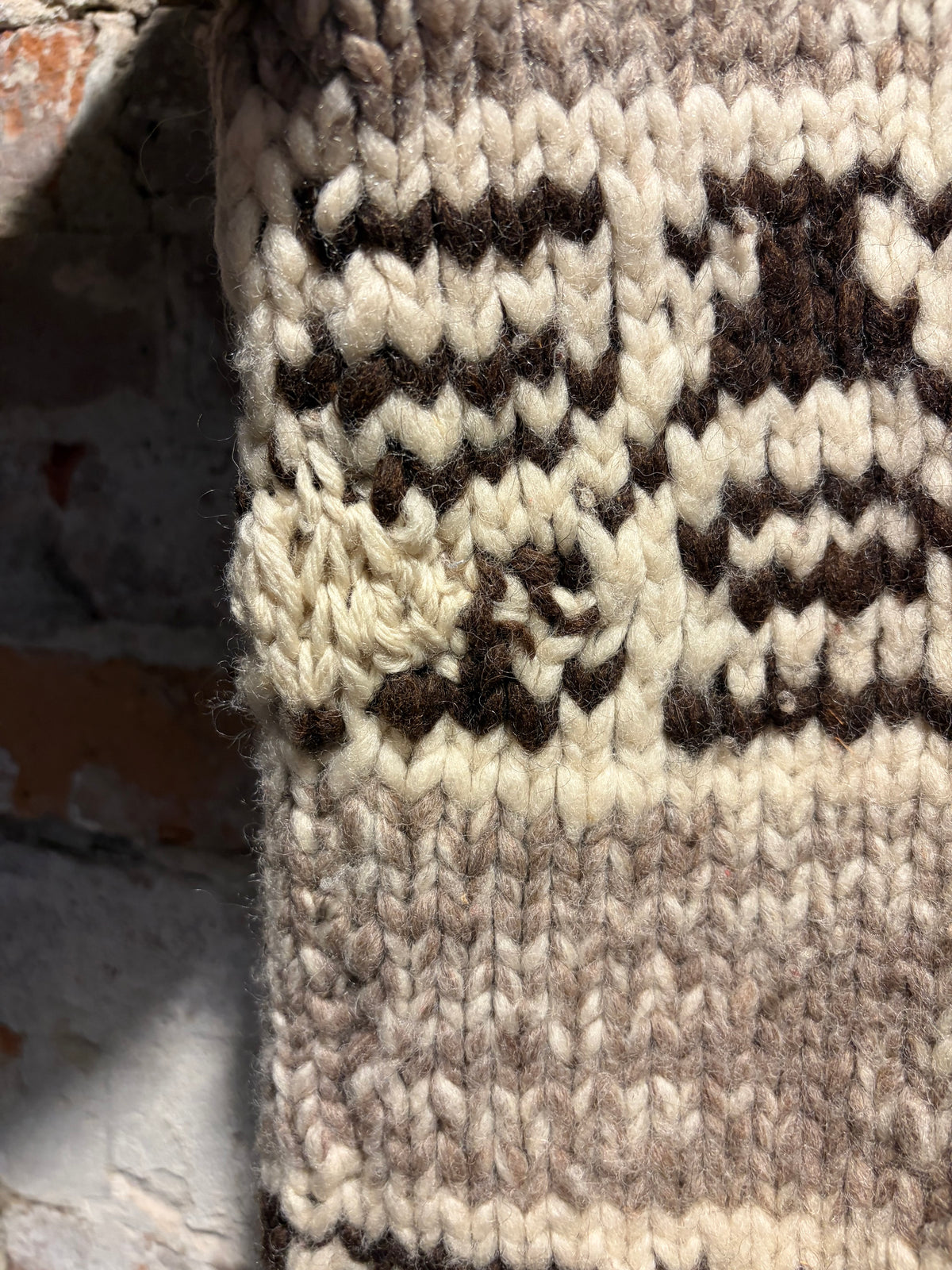 Pull on Vintage Brown and White Stripe Cowichan Sweater Sz XL