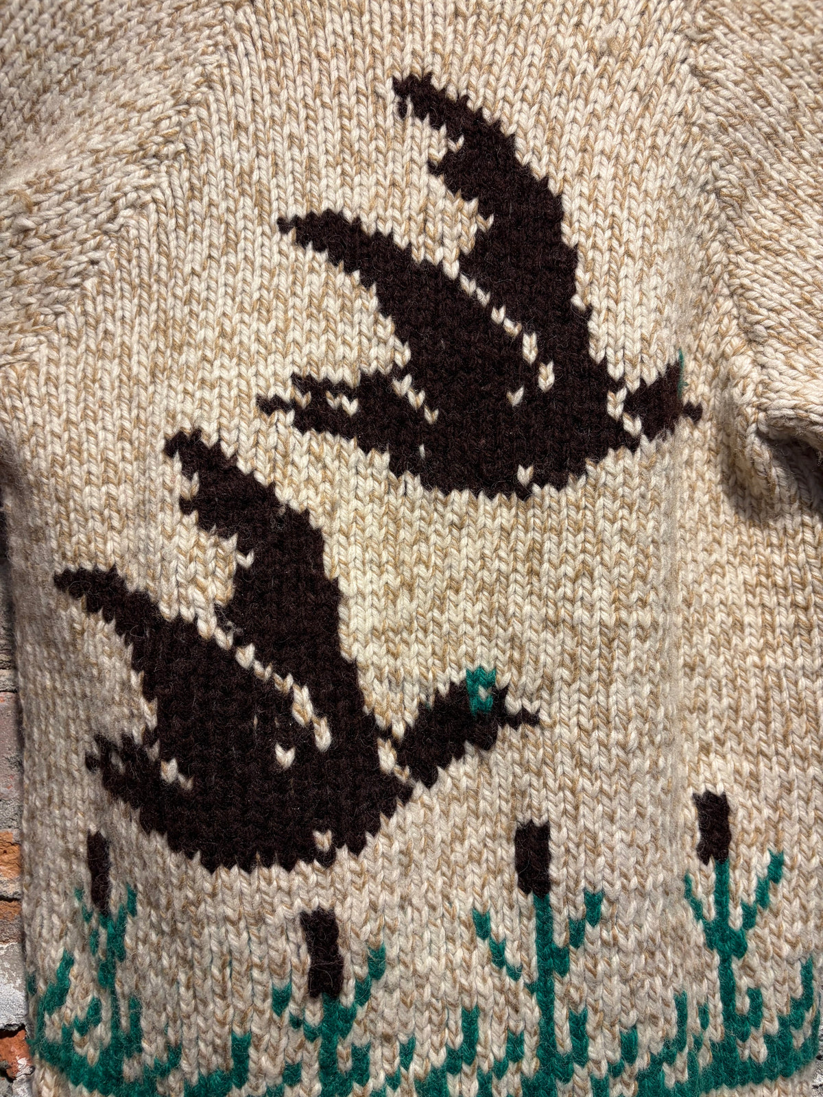 Back Design on Vintage 1950s Flying Ducks Cowichan Wool Sweater SZ S