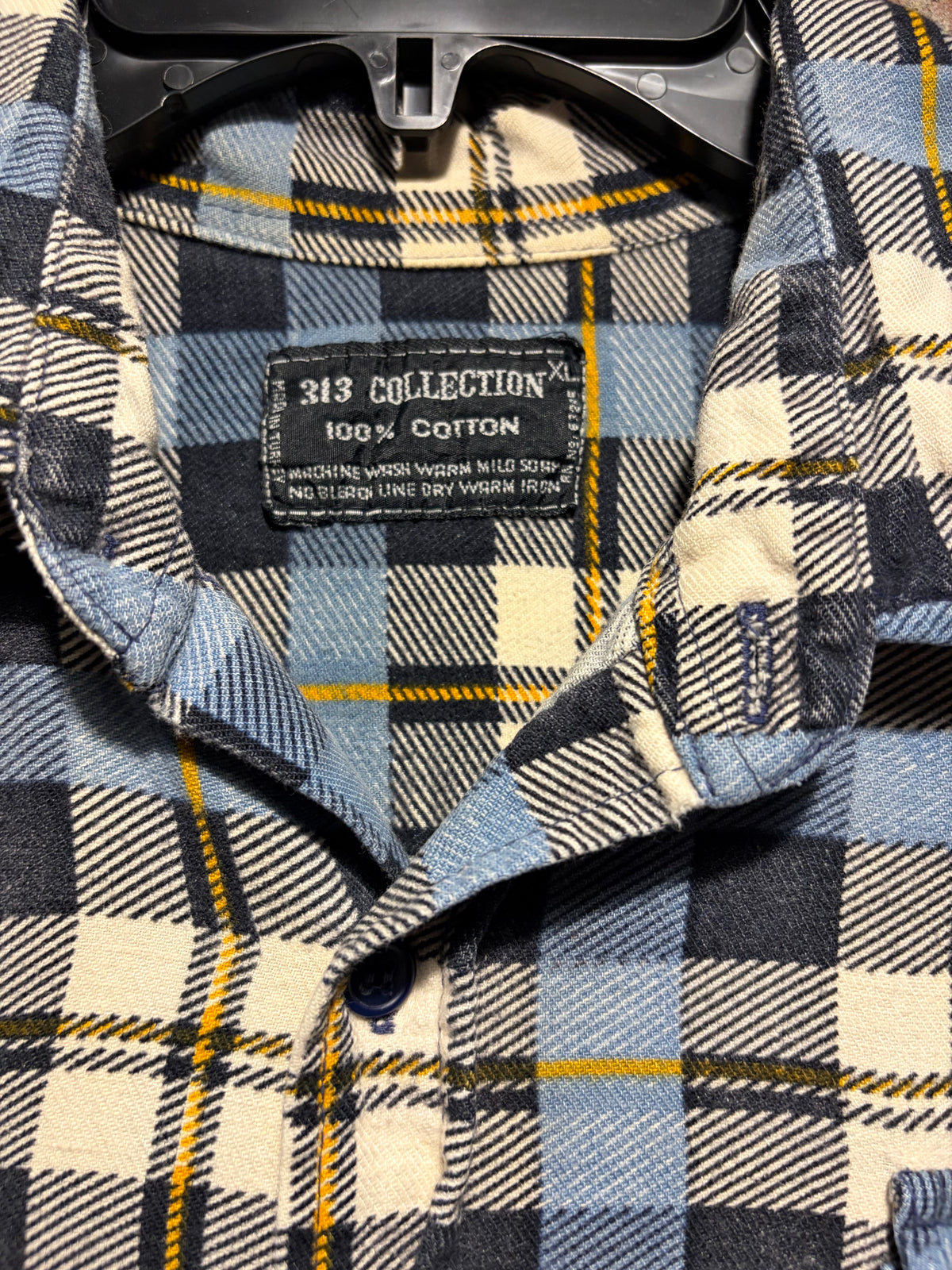 Tag on Vintage 313 Blue and Yellow Flannel SZ XL