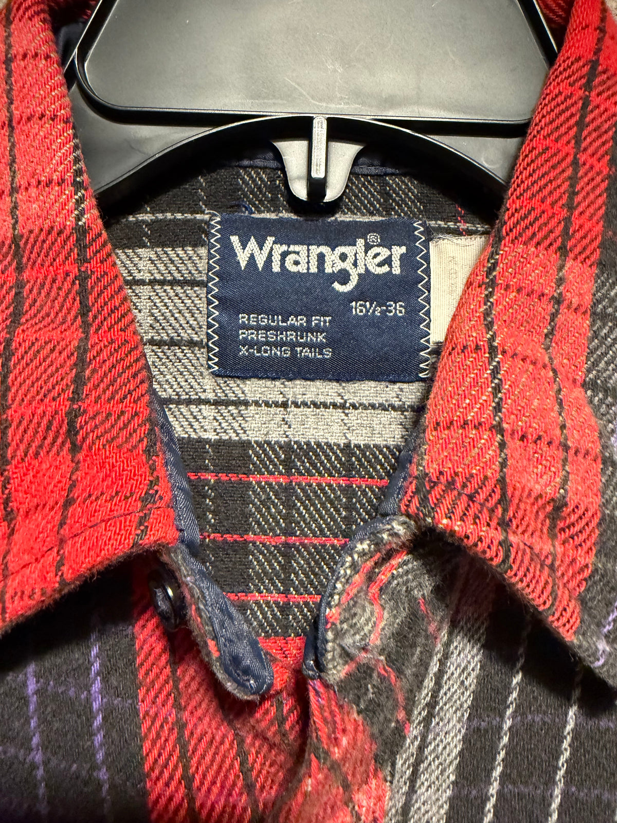 Label on Vintage Wrangler Western Flannel SZ M