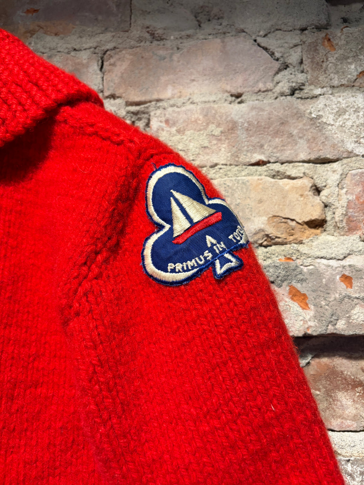 Patch on Vintage 1950s Fishing Patched Cowichan Wool Sweater SZ M