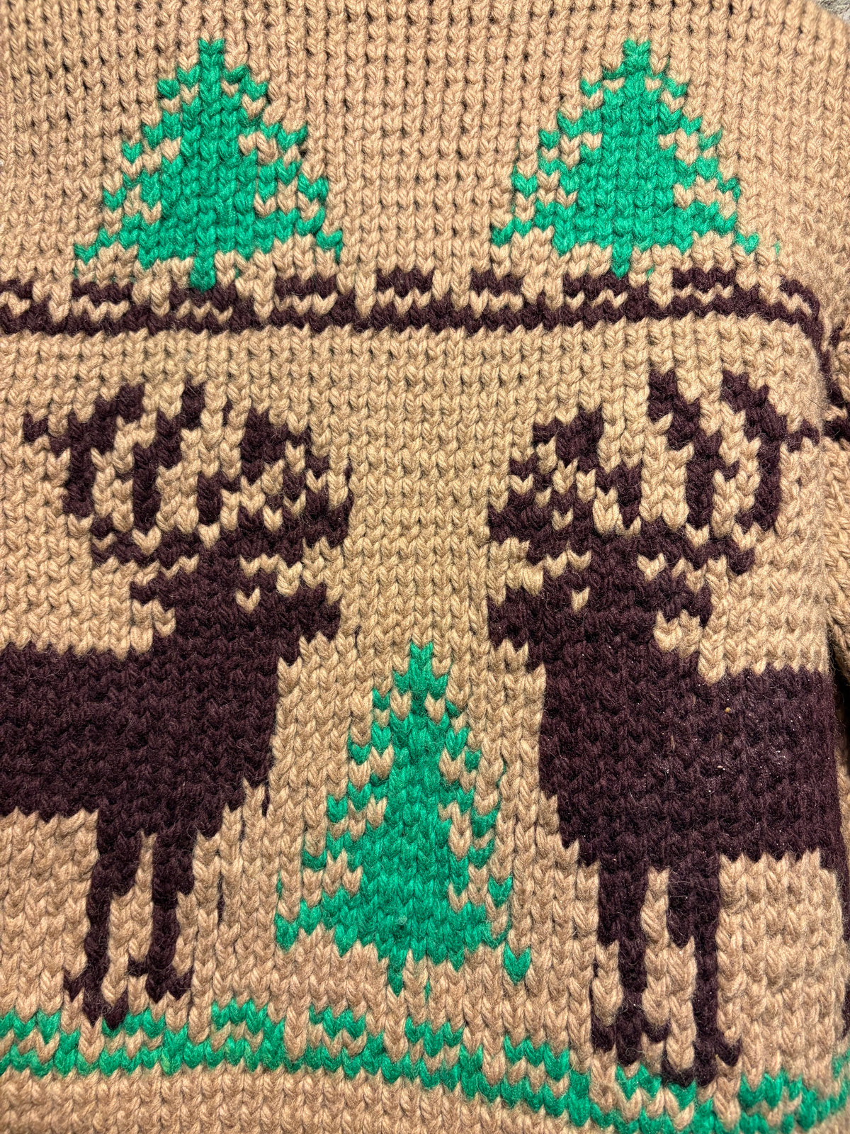 Back on Vintage Light Brown Deer Cowichan Style Sweater Sz S