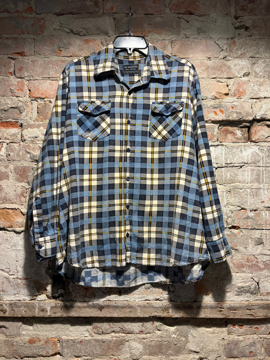Front of Vintage 313 Blue and Yellow Flannel SZ XL