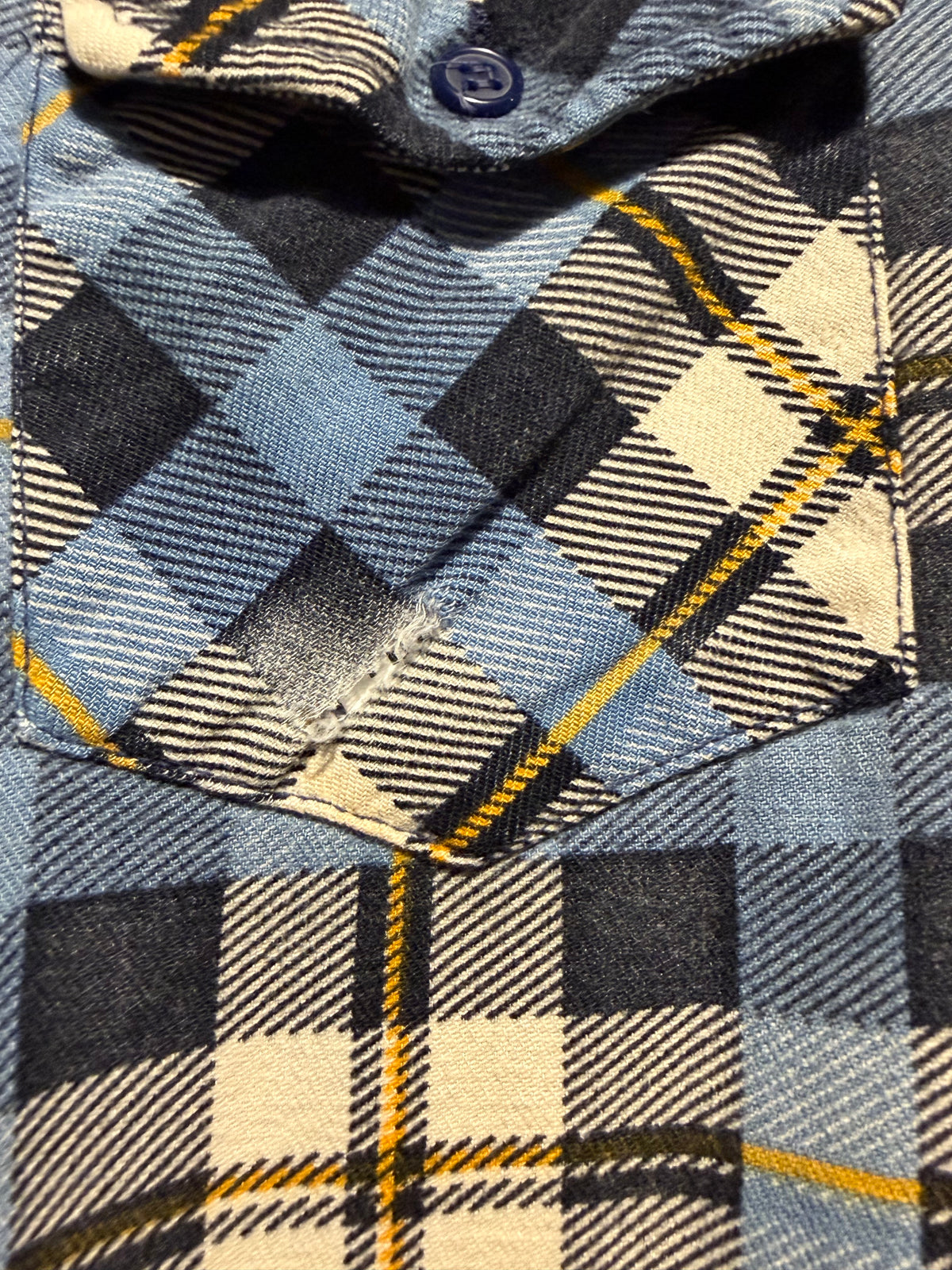 Wear on Vintage 313 Blue and Yellow Flannel SZ XL