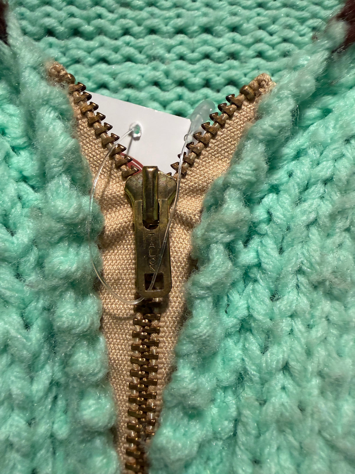 Zipper on Vintage Mint Chocolate Moose Cowichan Sweater SZ L