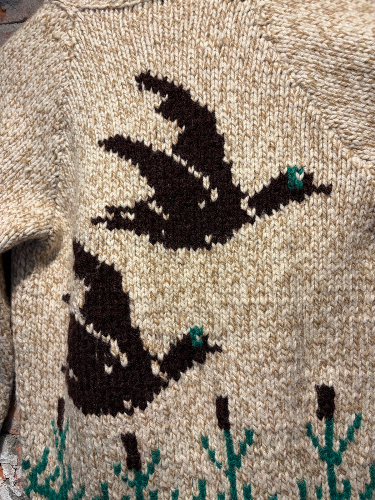 Back Design on Vintage 1950s Flying Ducks Cowichan Wool Sweater SZ S