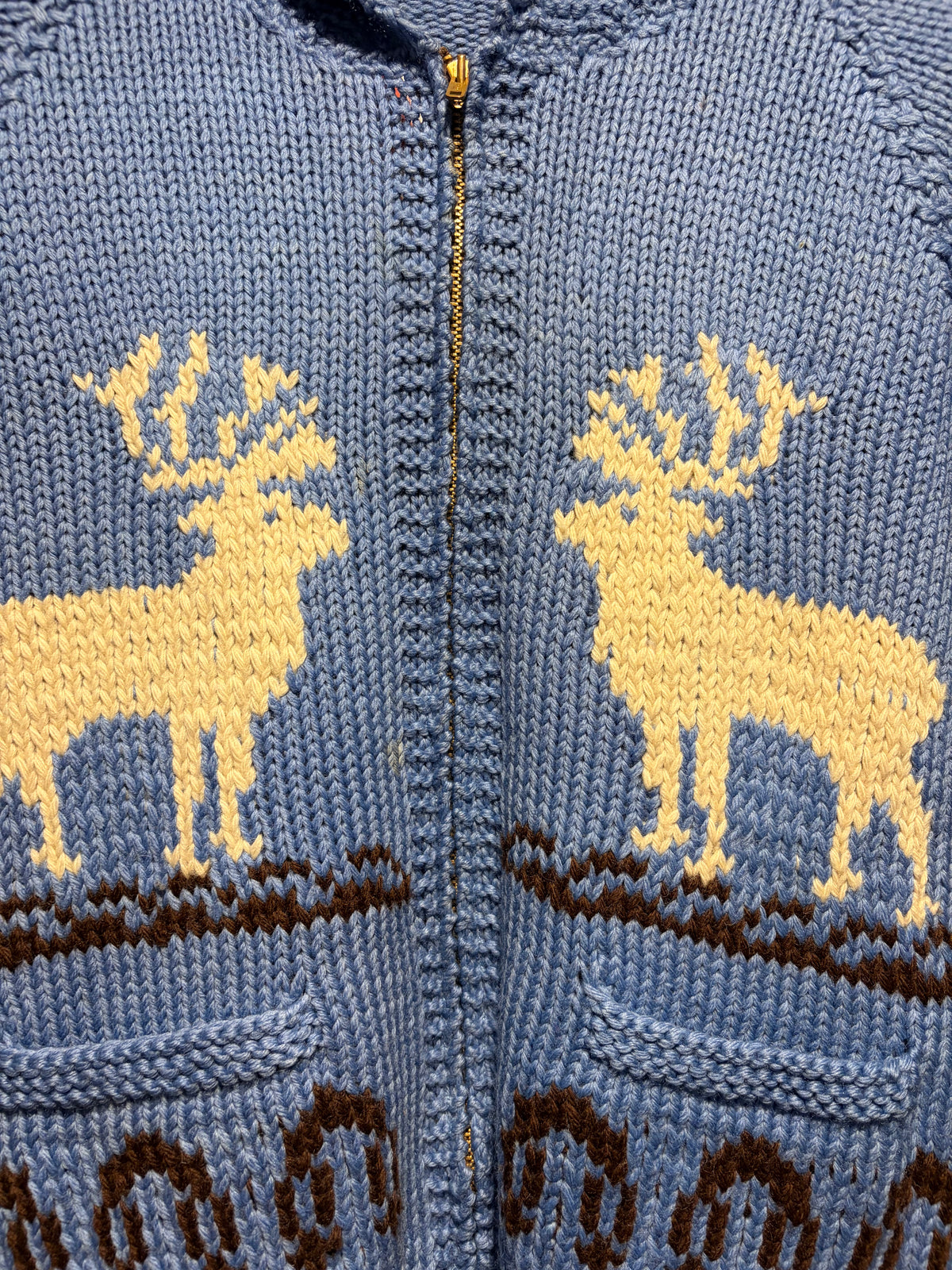 Zipper on Vintage 1960s Alaska Ram DE Cowichan Sweater SZ L