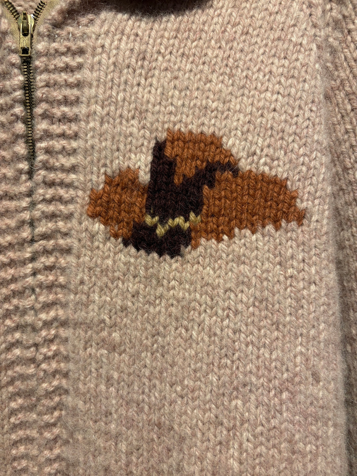 Hat Design on Vintage 1950s Bucking Bronco Cowichan Sweater Sz L