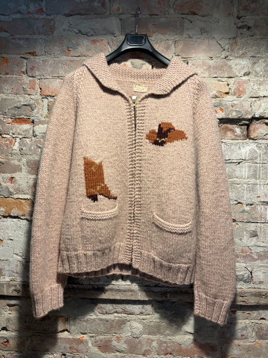 Front of Vintage 1950s Bucking Bronco Cowichan Sweater Sz L