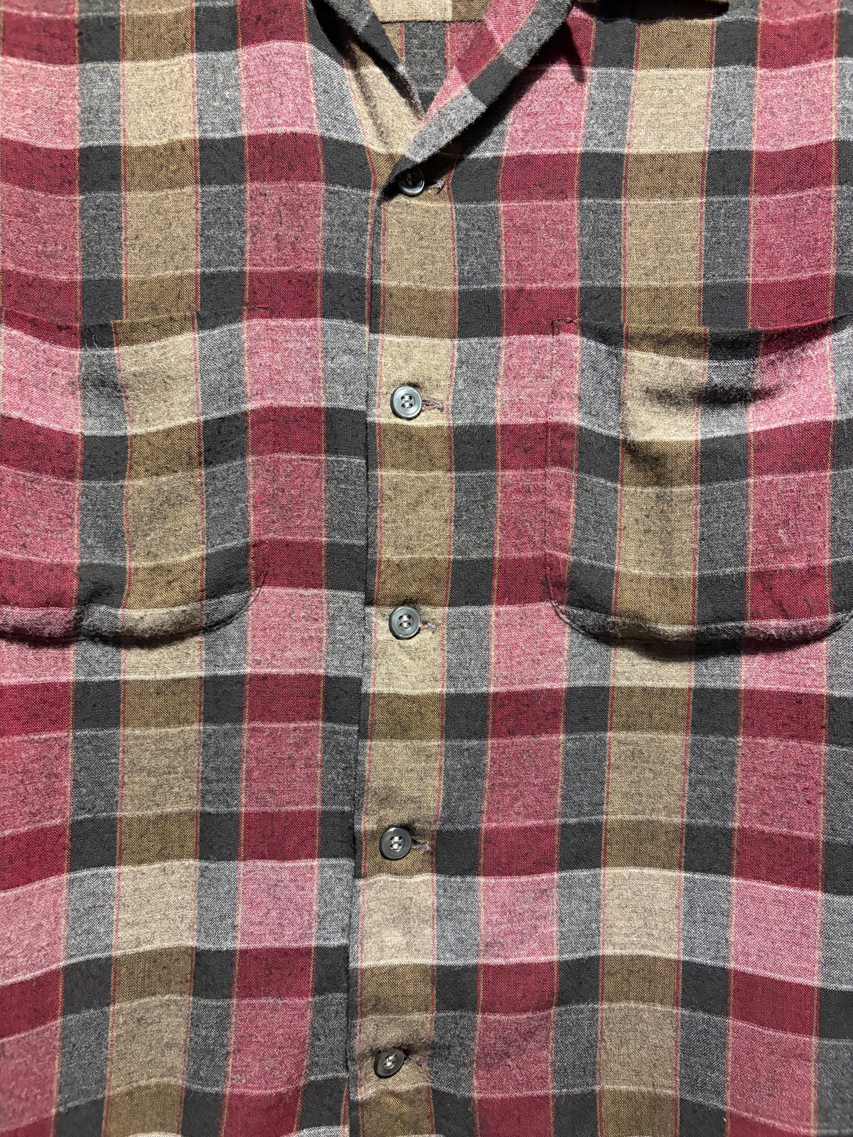 Buttons on 1960s Rayon Plaid McGregor Loop Collar Shirt SZ S
