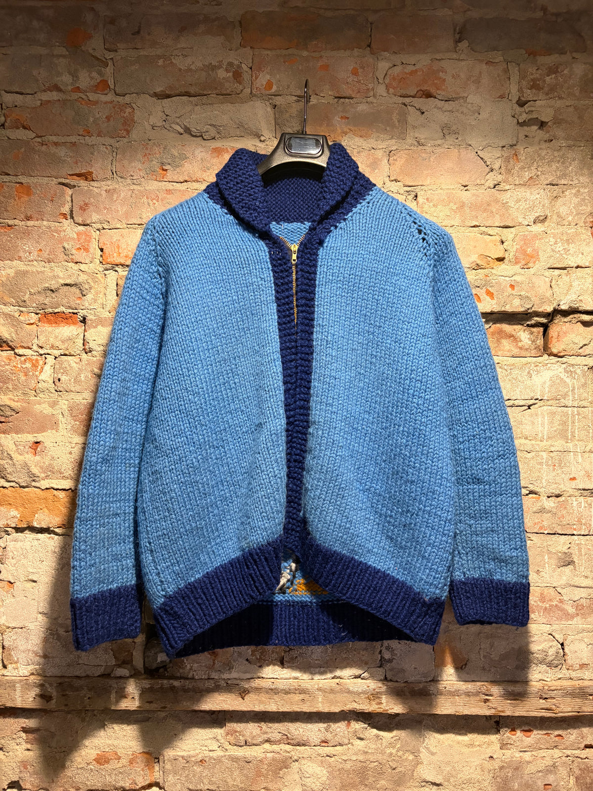 Front of Vintage 1950s Blue Motorcycle Cowichan Sz L
