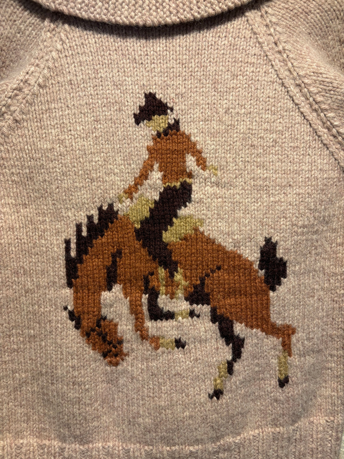 Back Design on Vintage 1950s Bucking Bronco Cowichan Sweater Sz L
