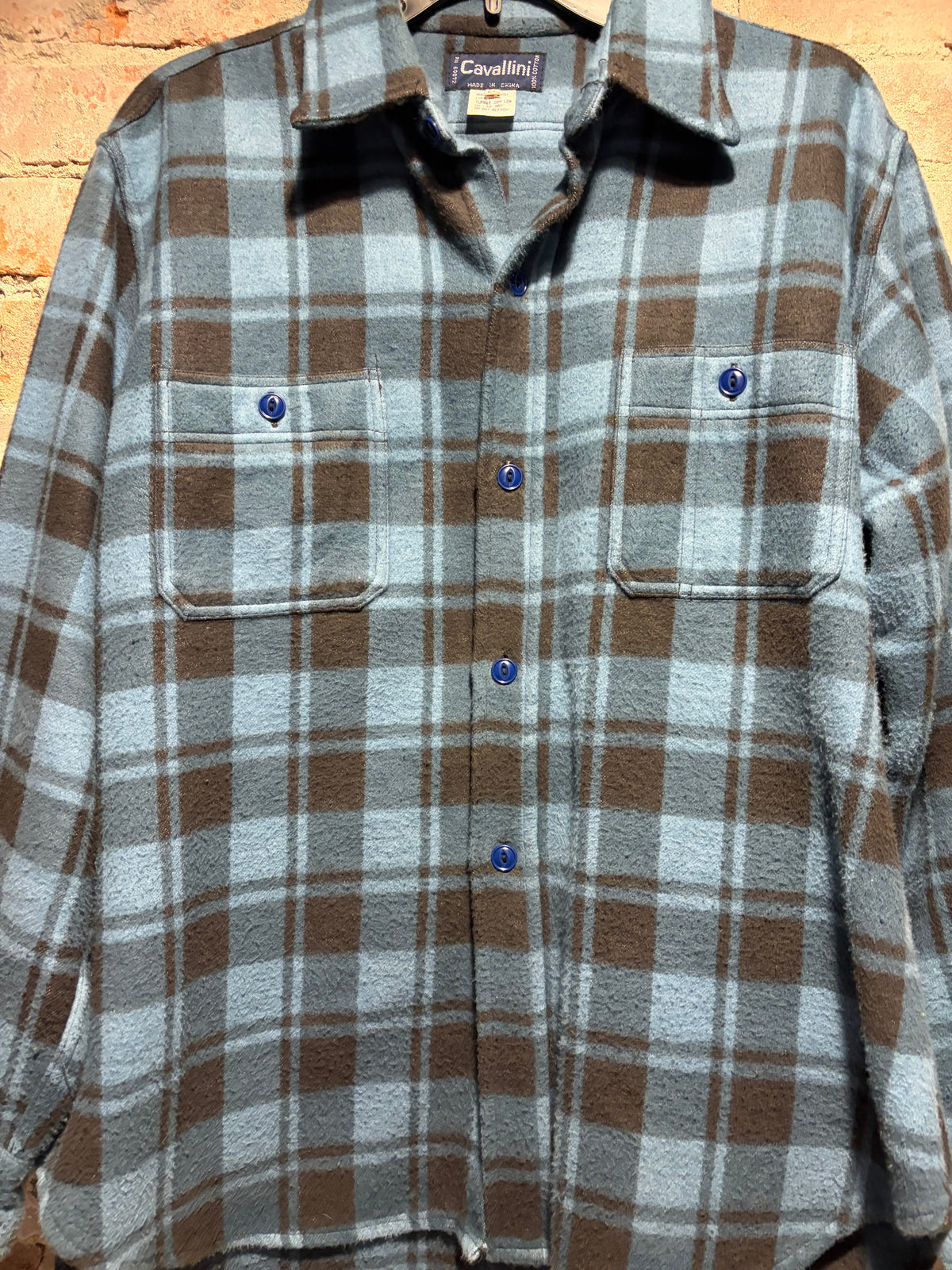 Front Close Up of Vintage 1970s Dead Stock Camp Flannel SZ M