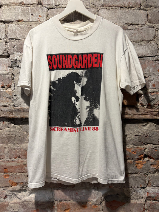 Front View of Vintage Soundgarden Godzilla Screaming Live 88 Total Fucking Godhead Tee SZ L