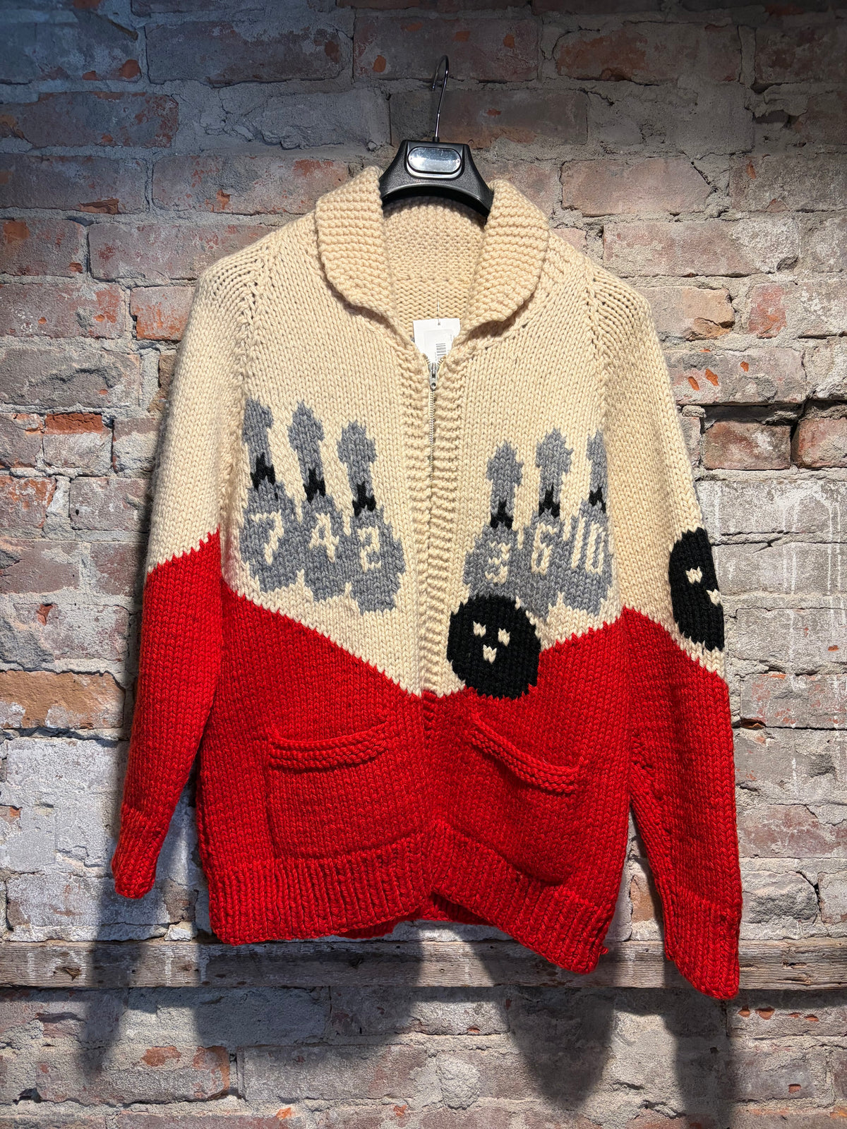 Front of Vintage 1950s Bowling Cowichan Sweater Sz M
