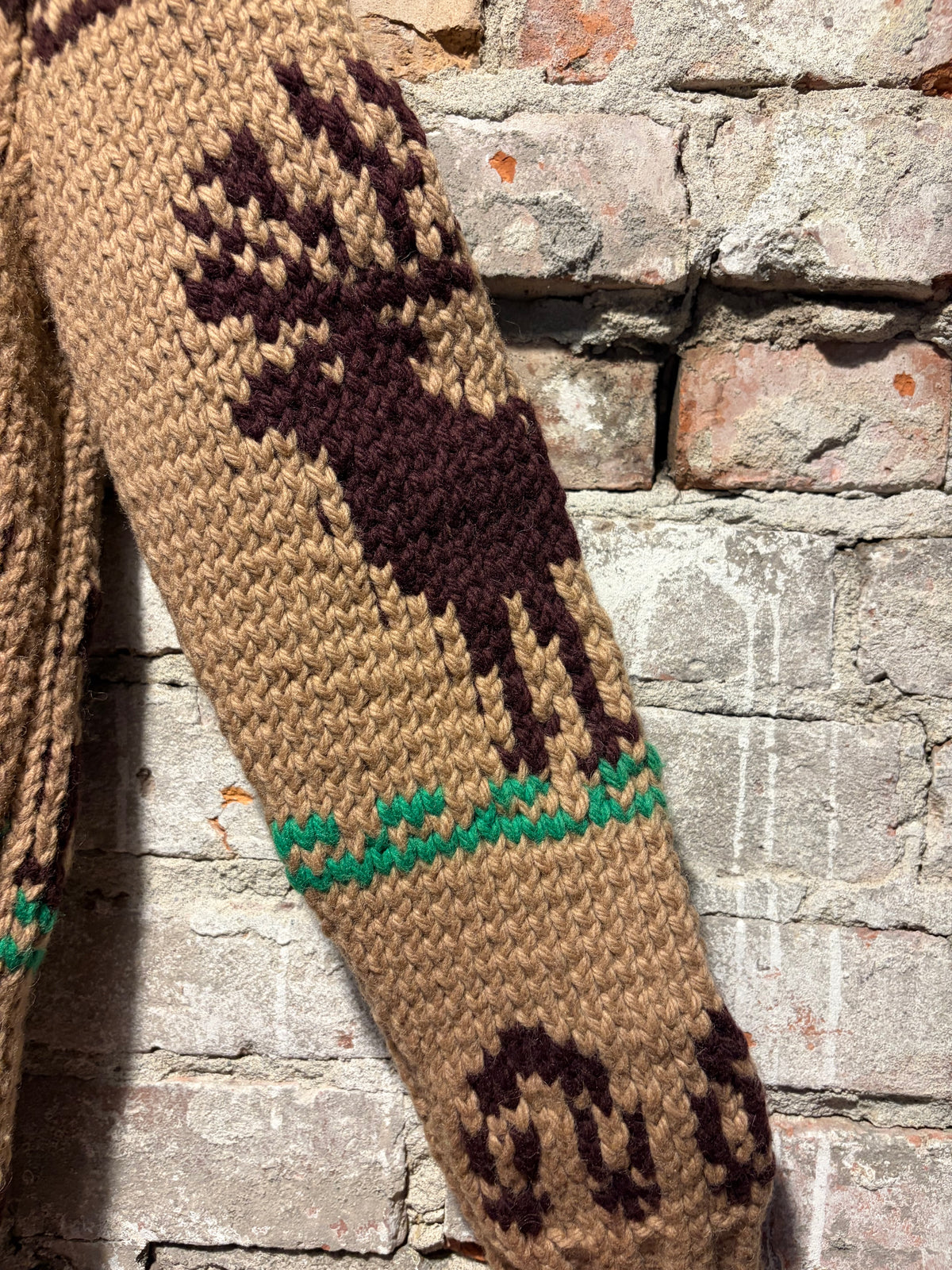 Sleeve on Vintage Light Brown Deer Cowichan Style Sweater Sz S