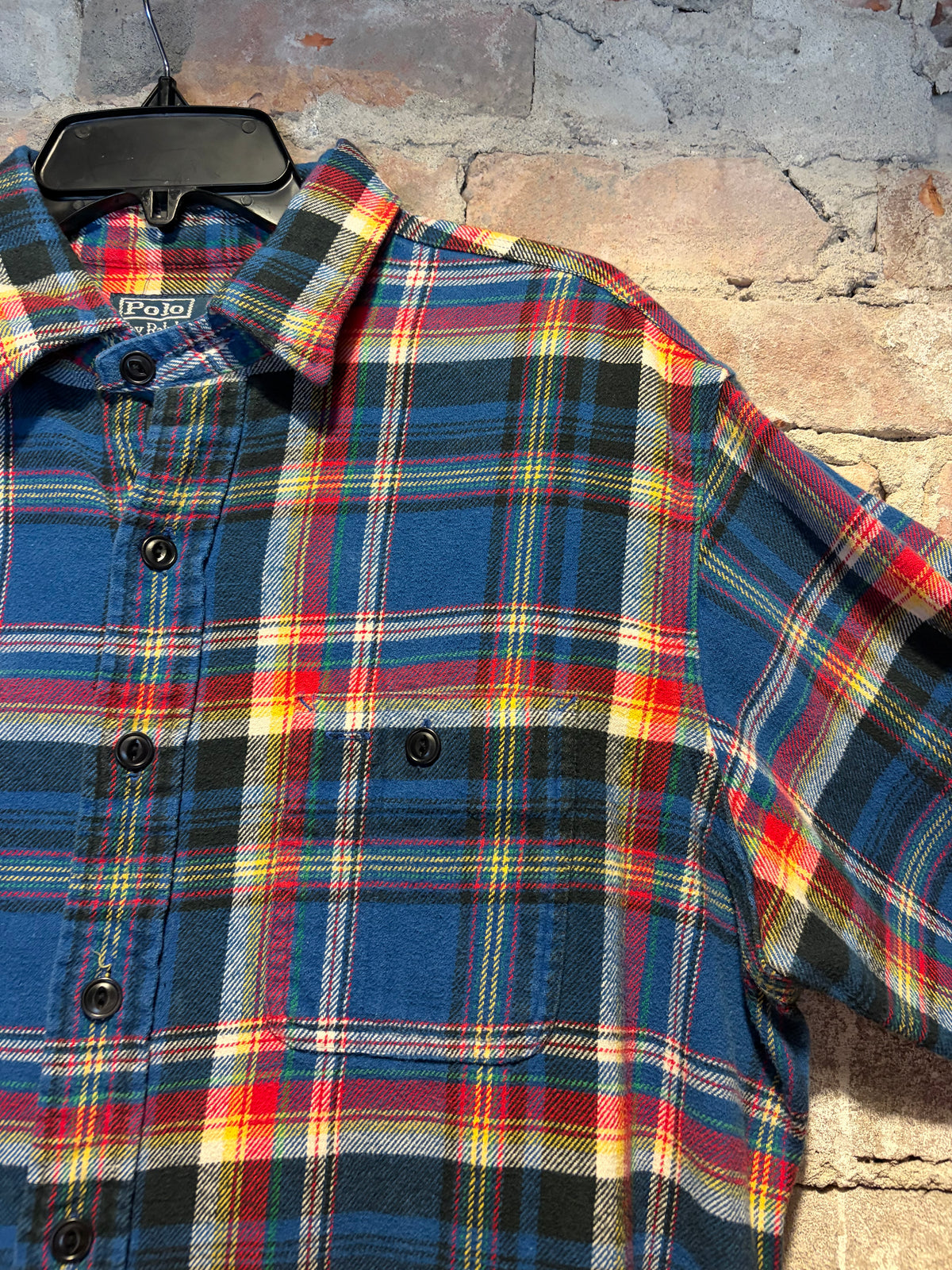 Pit on Vintage 90s Polo Chin Strap Cotton Flanel Shirt SZ L
