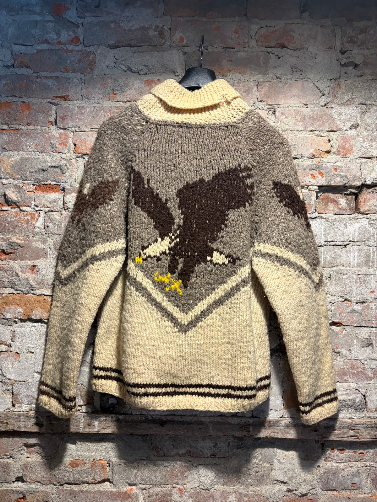 Back of Vintage Eagle Cowichan Style Sweater SZ M