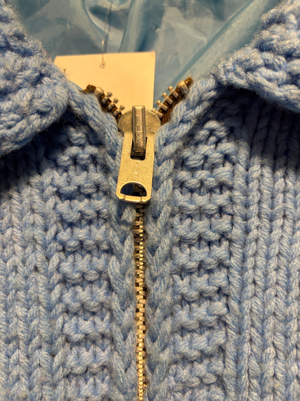 Zipper on Vintage 1960s Alaska Ram KE Cowichan Sweater Sz M