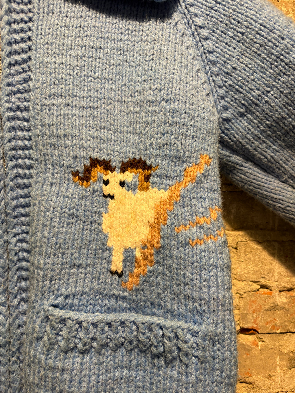 Front Design on Vintage 1960s Alaska Ram KE Cowichan Sweater Sz M