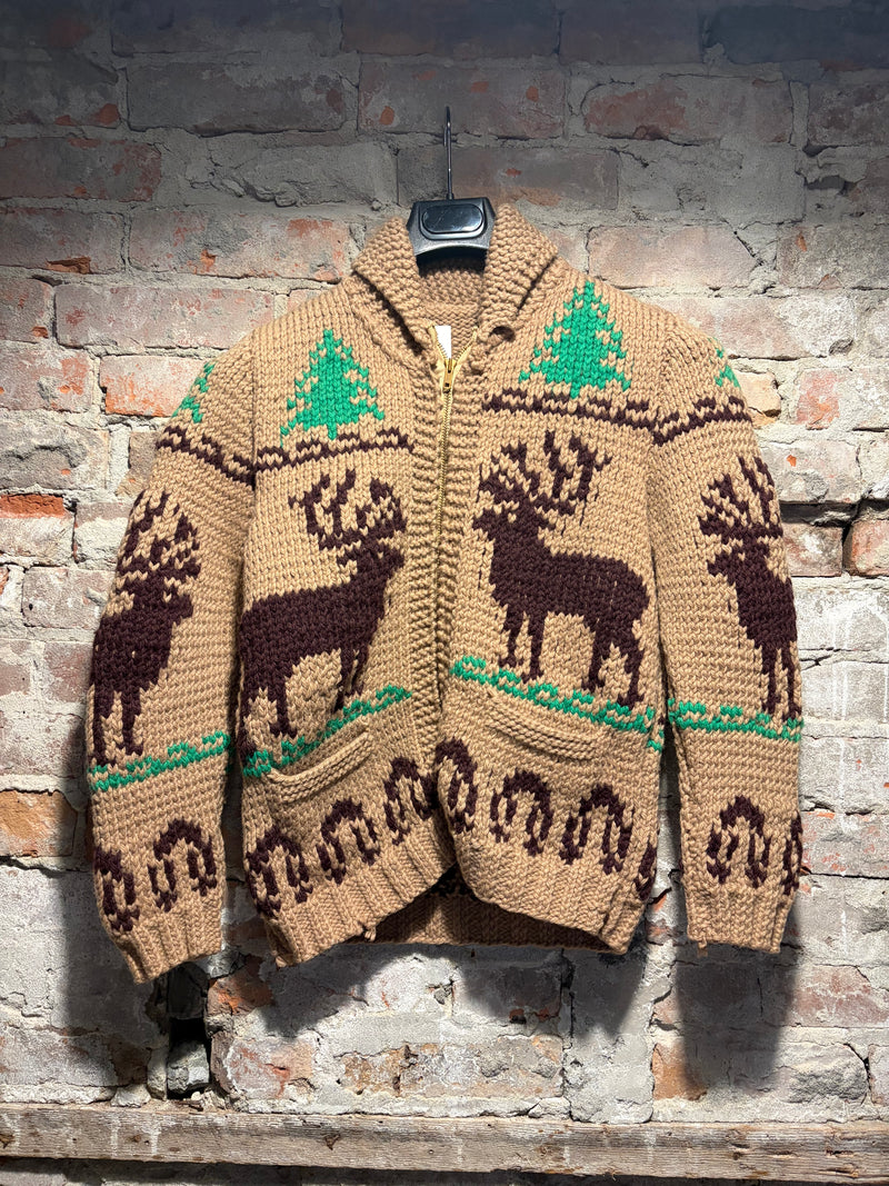 Front of Vintage Light Brown Deer Cowichan Style Sweater Sz S
