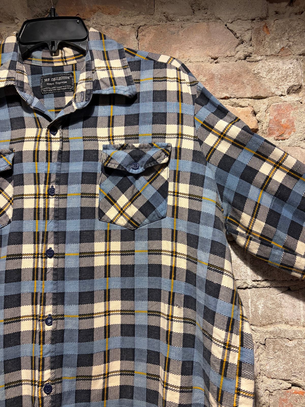 Pit on Vintage 313 Blue and Yellow Flannel SZ XL
