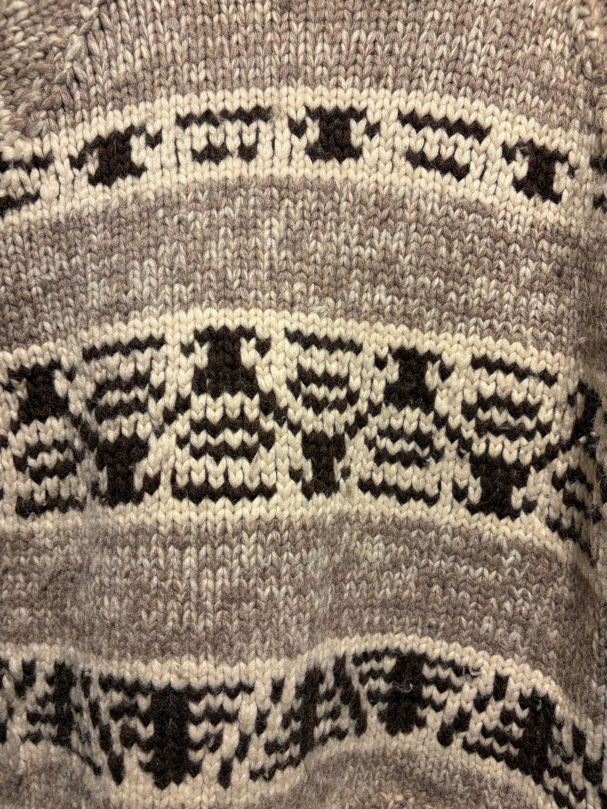 Pattern on Vintage Brown and White Stripe Cowichan Sweater Sz XL