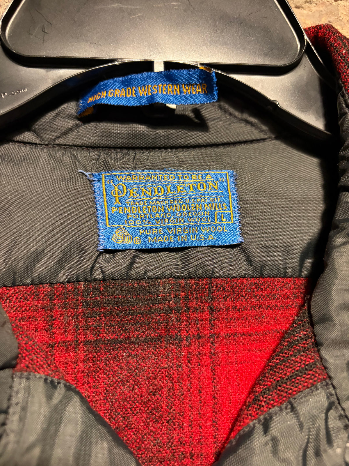 Label on Vintage Red Pendleton Western Flannel SZ L