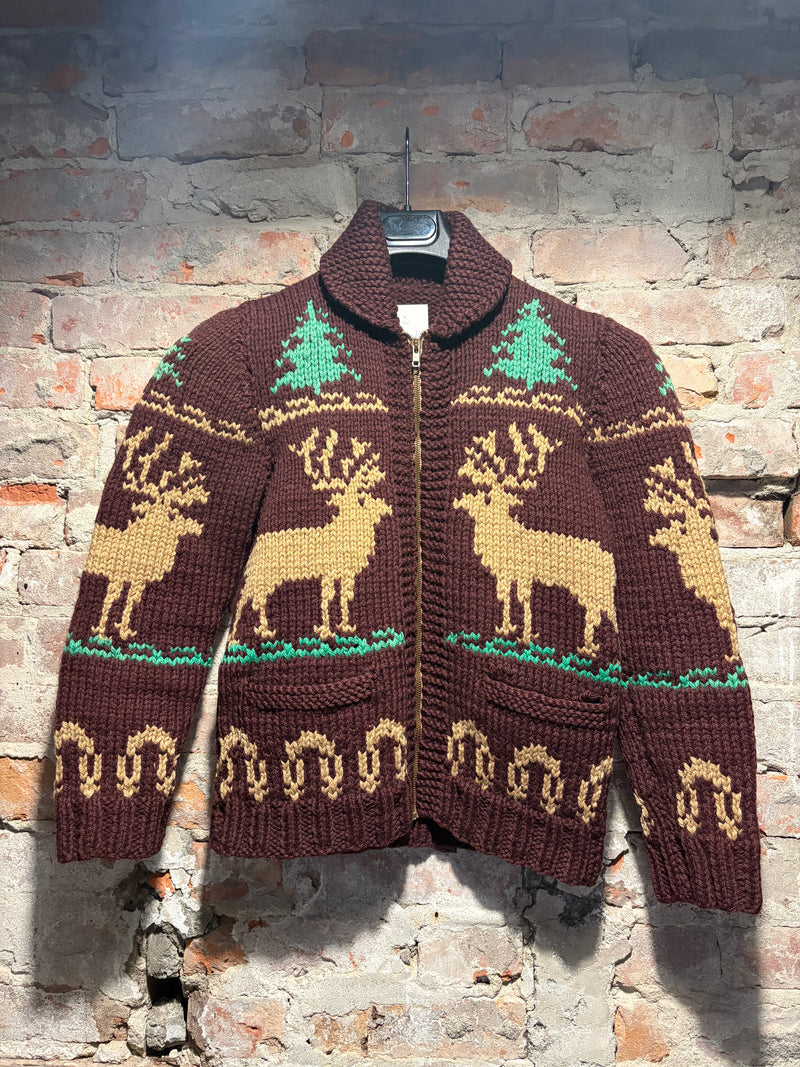Front of Vintage Chocolate Deer Cowichan Style Sweater Sz S