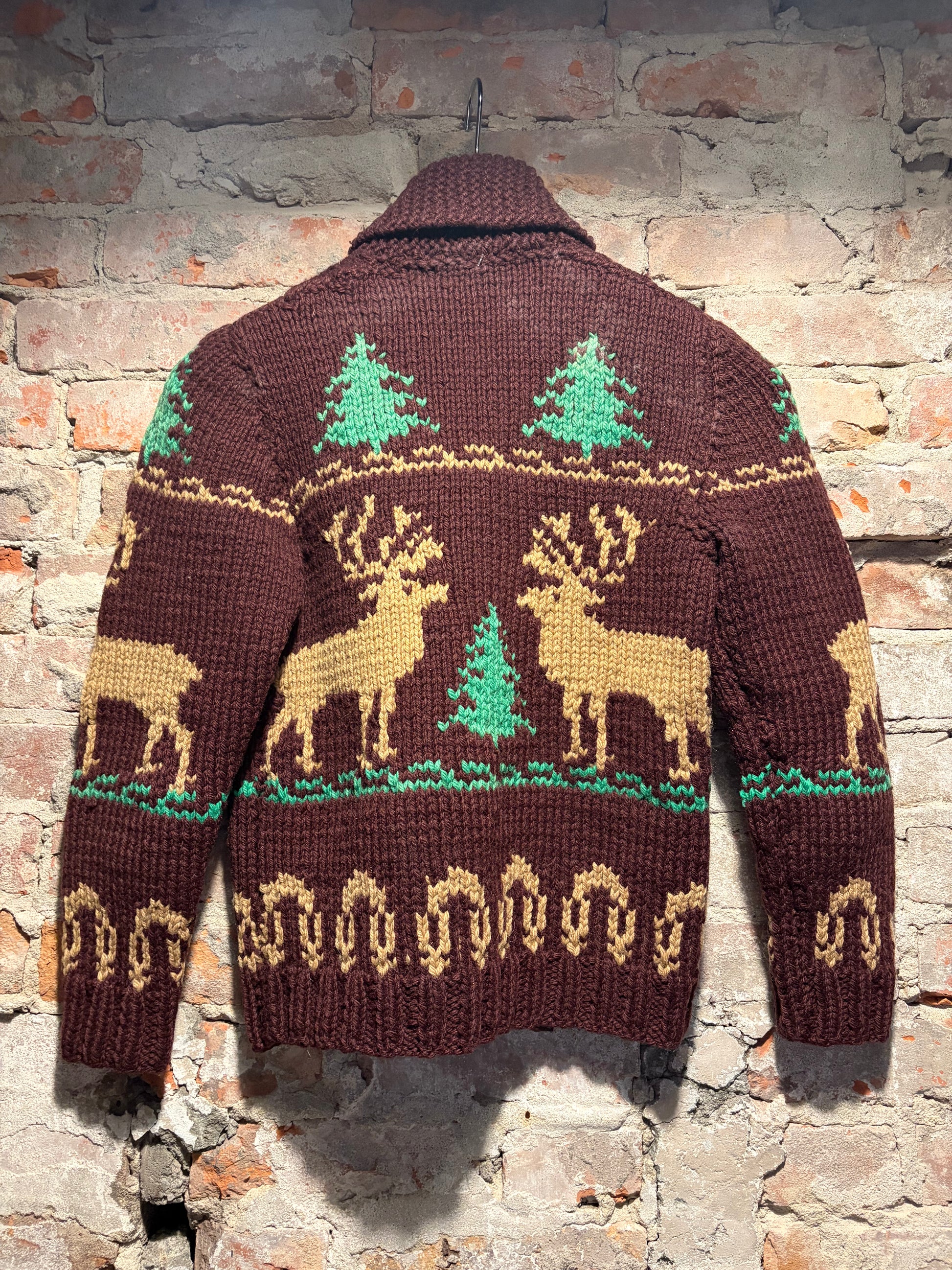 Back of Vintage Chocolate Deer Cowichan Style Sweater Sz S
